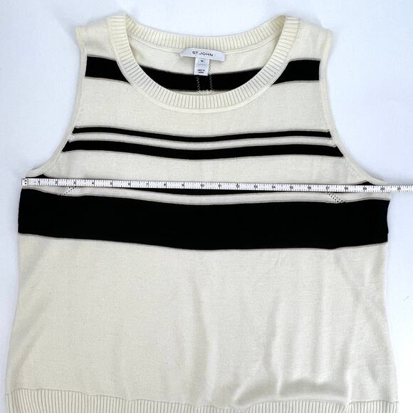 St. John Resort Striped Metallic Wool Cashmere Knit Shell Cream Black Size XL - Picture 5 of 10
